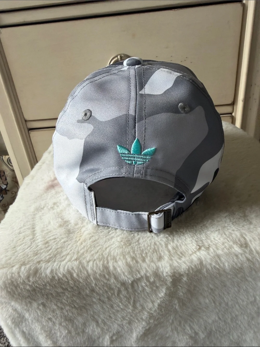 adidas Kids Grey Camo Baseball Hat with Yellow Logo Patch